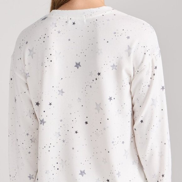 NWT P.J. SALVAGE Crewneck Long Sleeve Pajama Lounge Top Ivory & Gray Sta… - Picture 2 of 15